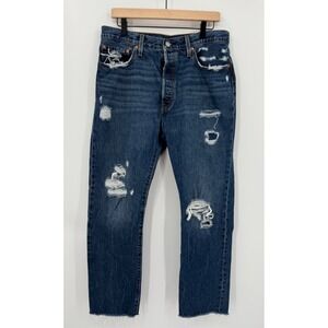 Levis 501 Jeans Mens‎ 33x30 Blue Distressed Button Fly Straight Leg Denim